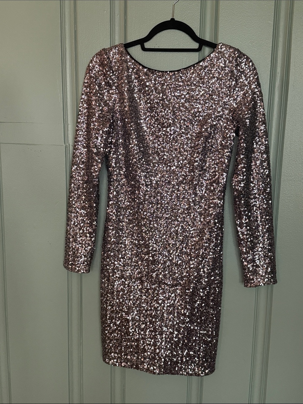 Aidan Mattox Rose Gold Sequin Long-Sleeve Bodycon Dress